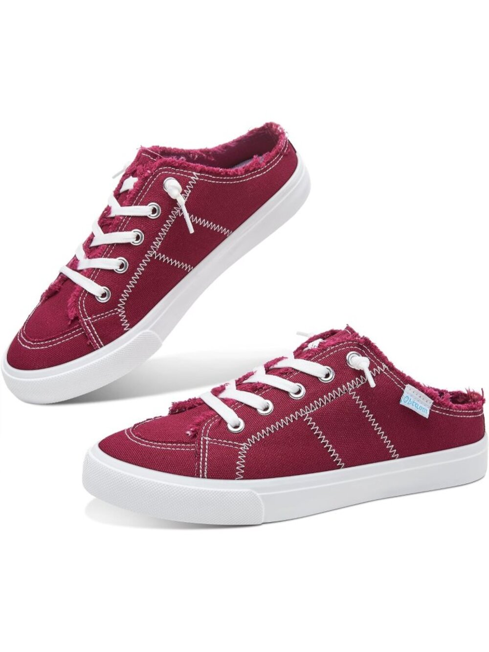 🆕Women's Wine Red Canvas Mules Memory Foam Clipper Sneakers Comfortable